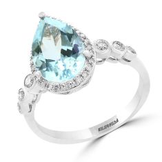 Effy White Gold Aquamarine and Diamond Ring 1/4ctw