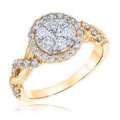 1ctw Round Diamond Composite Halo Yellow Gold Engagement Ring - Harmony Collection