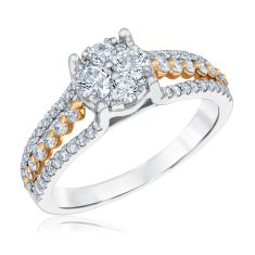 7/8ctw Diamond Cluster Two-Tone Engagement Ring - Harmony Collection