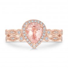 Pear Morganite 1/5ctw Diamond Rose Gold Engagement and Wedding Ring Bridal Set | Glow Collection