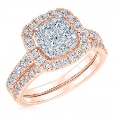 1 1/5ctw Princess Diamond Composite Rose Gold Engagement and Wedding Ring Bridal Set | Glow Collection