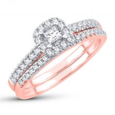 1/2ctw Princess Diamond Rose Gold Halo Engagement and Wedding Ring Bridal Set | Blush Collection
