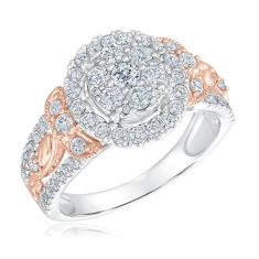 1ctw Round Diamond Composite Leaf Two-Tone Engagement Ring | Glow Collection