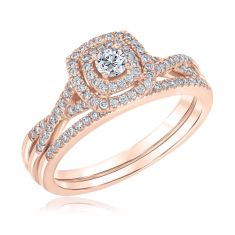1/2ctw Round Diamond Double Cushion Halo Rose Gold Engagement and Wedding Ring Bridal Set | Blush Collection
