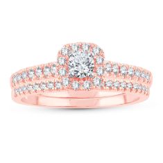 1/2ctw Round Diamond Halo Engagement and Wedding Ring Bridal Set | Glow Collection