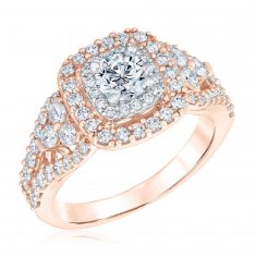 1 1/2ctw Round Diamond Cushion Halo Rose Gold Engagement Ring | Blush Collection