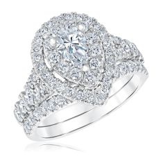 1 3/4ctw Pear Diamond 75th Anniversary White Gold Engagement and Wedding Ring Bridal Set | Couture Collection