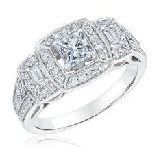 1 1/3ctw Princess Diamond Milgrain Halo Engagement Ring | Couture Collection