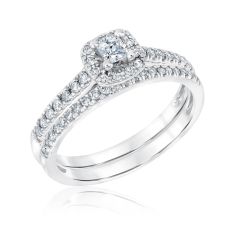 1/2ctw Princess Diamond Halo White Gold Engagement and Wedding Ring Bridal Set | Couture Collection