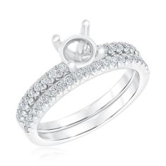 image of 3/8ctw Round Diamond White Gold Engagement Ring Setting and Wedding Band Bridal Set | Design Collection with sku:19338680