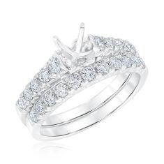 image of 1ctw Round Diamond White Gold Engagement Ring Setting and Wedding Band Bridal Set | Design Collection with sku:19338441