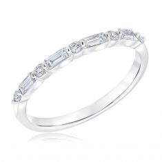 1/4ctw Baguette and Round Diamond White Gold Wedding Band | Embrace Collection