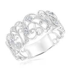 1/10ctw Round Diamond Milgrain Scroll White Gold Anniversary Ring | Embrace Collection