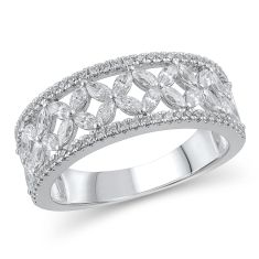 3/4ctw Marquise and Round Diamond Floral White Gold Anniversary Band - Embrace Collection