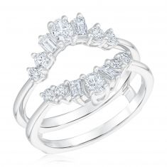 14k White, Yellow, Rose Gold or Platinum 1 ct tw Baguette and Round Diamond  Starburst Ring Guard