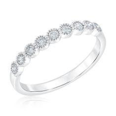 1/3ctw Round Diamond Bezel Setting Milgrain Halo White Gold Wedding Band | Embrace Collection