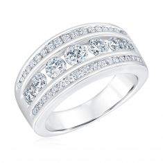 1 1/2ctw Round Diamond Channel-Set Three Row White Gold Anniversary Ring | Embrace Collection