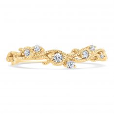 1/10ctw Round Diamond Curved Leaf Yellow Gold Wedding Band | Embrace Collection