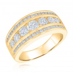 1 1/2ctw Round Diamond Three Row Yellow Gold Anniversary Band 1ctw | Embrace Collection