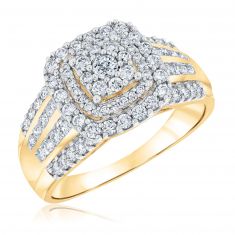 1ctw Cushion Diamond Composite Yellow Gold Engagement Ring | Glow Collection