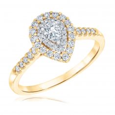 1/2ctw Pear Diamond Double Halo Yellow Gold Engagement Ring | Glow Collection
