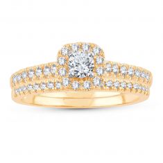 1/2ctw Round Diamond Halo Engagement and Wedding Ring Bridal Set | Glow Collection