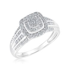 1/2ctw Cushion Diamond Composite Four-Row Band White Gold Engagement Ring | Harmony Collection
