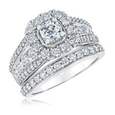 2ctw Round Diamond 75th Anniversary White Gold Engagement and Wedding Ring Bridal Set | Timeless Collection