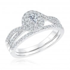 1/2ctw Round Diamond Bypass White Gold Engagement and Wedding Ring Bridal Set | Timeless Collection