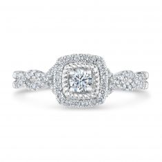 1/2ctw Round Diamond Cushion Frame Twist Band White Gold Engagement Ring | Timeless Collection