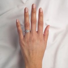 1/2ctw Round Diamond Cushion Frame Twist Band White Gold Engagement Ring | Timeless Collection