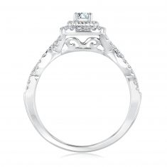 1/2ctw Round Diamond Cushion Frame Twist Band White Gold Engagement Ring | Timeless Collection