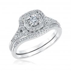 3/8ctw Round Diamond Cushion Halo Engagement and Wedding Ring Bridal Set | Timeless Collection