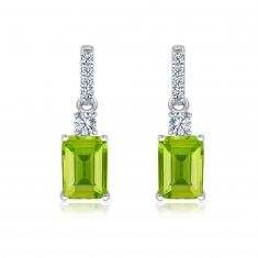 Emerald-Cut Peridot and Created White Sapphire Sterling Silver Drop Earrings