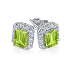 Emerald-Cut Peridot and Created White Sapphire Sterling Silver Earrings