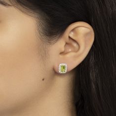 Emerald-Cut Peridot and Created White Sapphire Sterling Silver Earrings