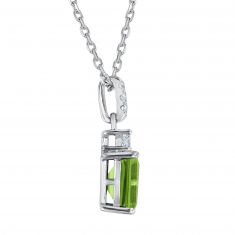 Emerald-Cut Peridot and Created White Sapphire Sterling Silver Pendant Necklace