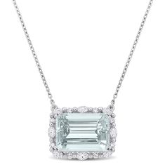 Emerald-Shaped Aquamarine and 5/8ctw Multi-Shaped Diamond White Gold Pendant Necklace