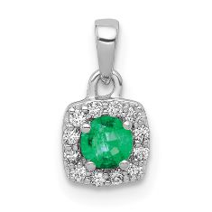 Emerald and 1/10ctw Diamond Halo White Gold Pendant