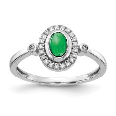 Emerald and 1/10ctw Diamond Halo White Gold Ring