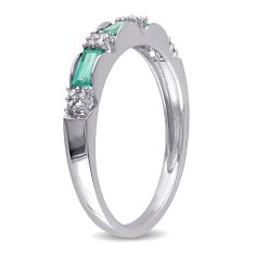 Emerald and 1/15ctw Diamond White Gold Stackable Ring