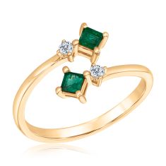 Emerald and 1/15ctw Diamond Yellow Gold Open Bypass Ring