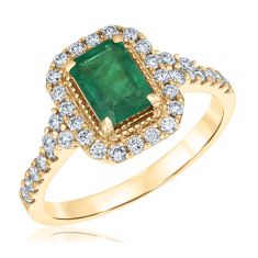 Emerald and 1/2ctw Diamond Yellow Gold Ring - Watercolor Collection