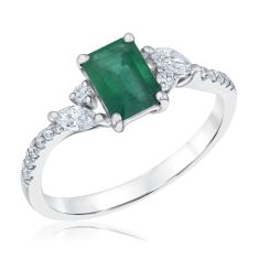 Emerald and 1/3ctw Diamond White Gold Vintage-Inspired Ring