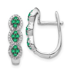 Emerald and 1/4ctw Diamond White Gold Hinged Earrings