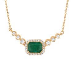 Emerald and 1/4ctw Diamond Yellow Gold Necklace - Watercolor Collection