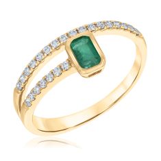 Emerald and 1/5ctw Diamond Asymmetrical Yellow Gold Ring