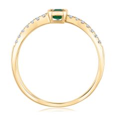Emerald and 1/5ctw Diamond Asymmetrical Yellow Gold Ring