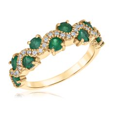 Emerald and 1/6ctw Diamond Yellow Gold Band