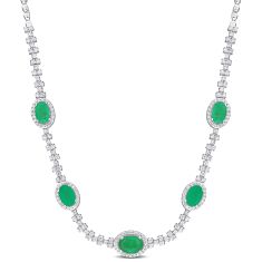 Emerald and 3/4ctw Diamond White Gold Tennis Necklace